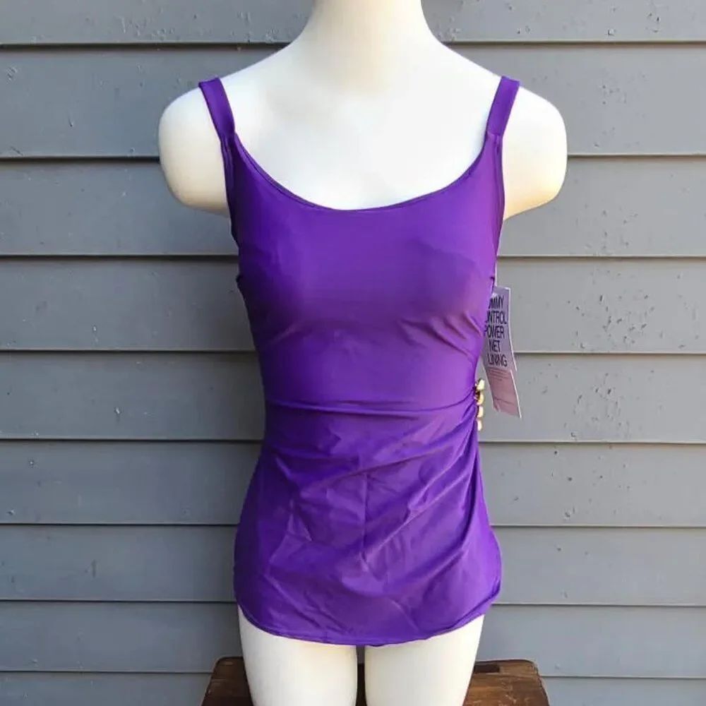 Beach Bay Purple One Piece Tummy Control Swim Suit Size 10 NWT!